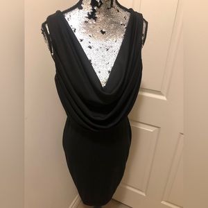 BLACK Sleeveless Mini Dress with Ruched Top & T Back Strap (Evening Wear)